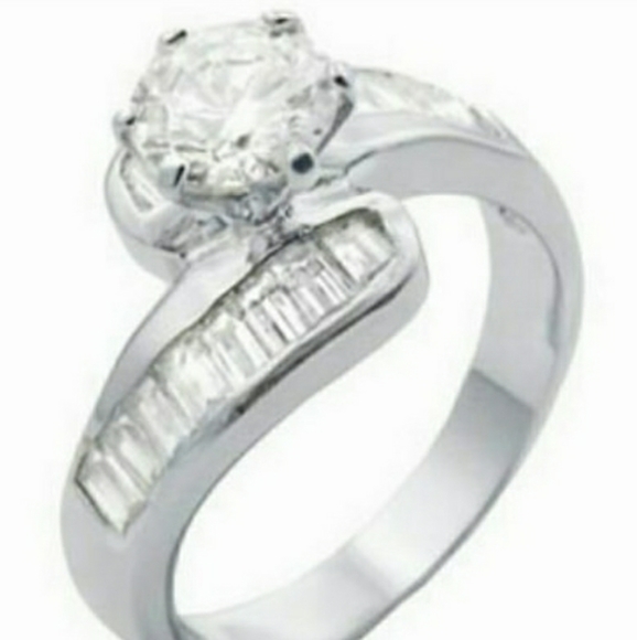 Silver Solitaire Ring Cubic Zirconia Rhodium Plated 10 12 - Picture 1 of 9